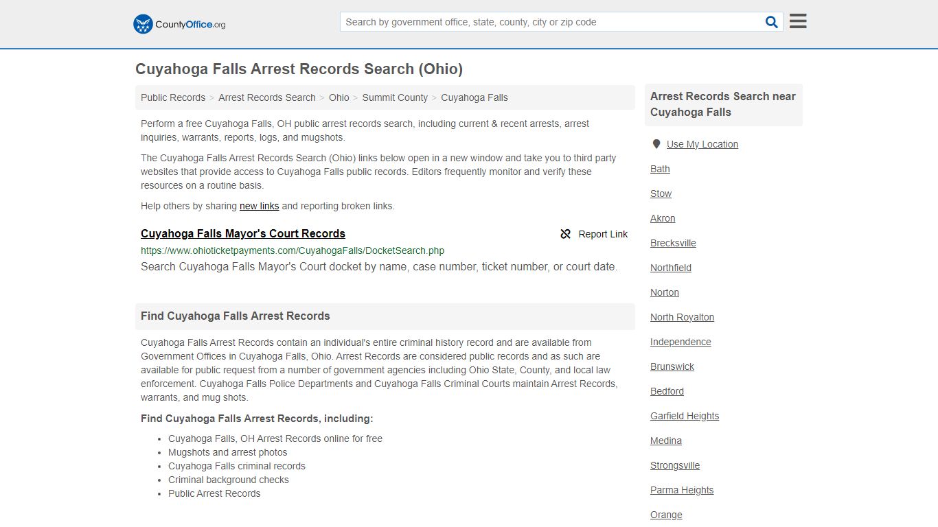 Cuyahoga Falls Arrest Records Search (Ohio) - County Office