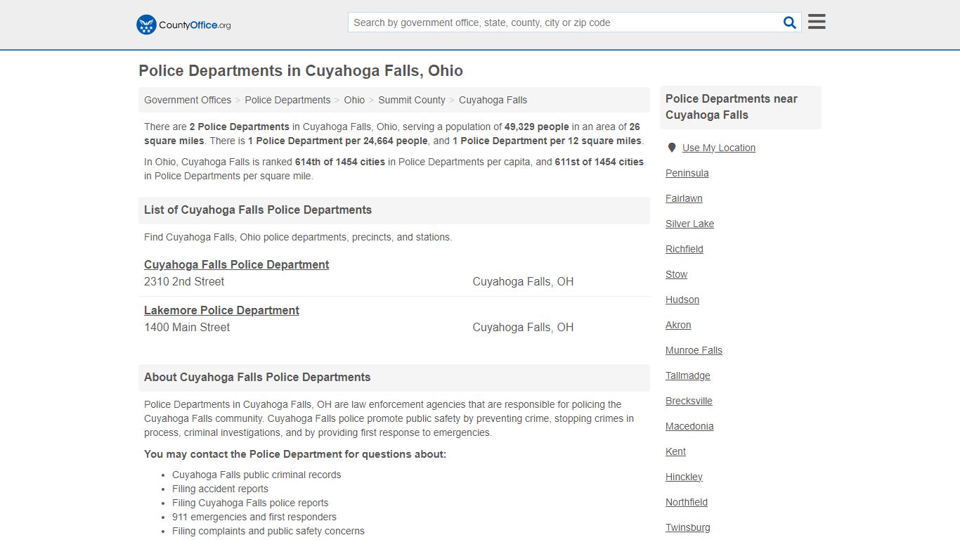 Police Departments - Cuyahoga Falls, OH (Arrest Records & Police Logs)